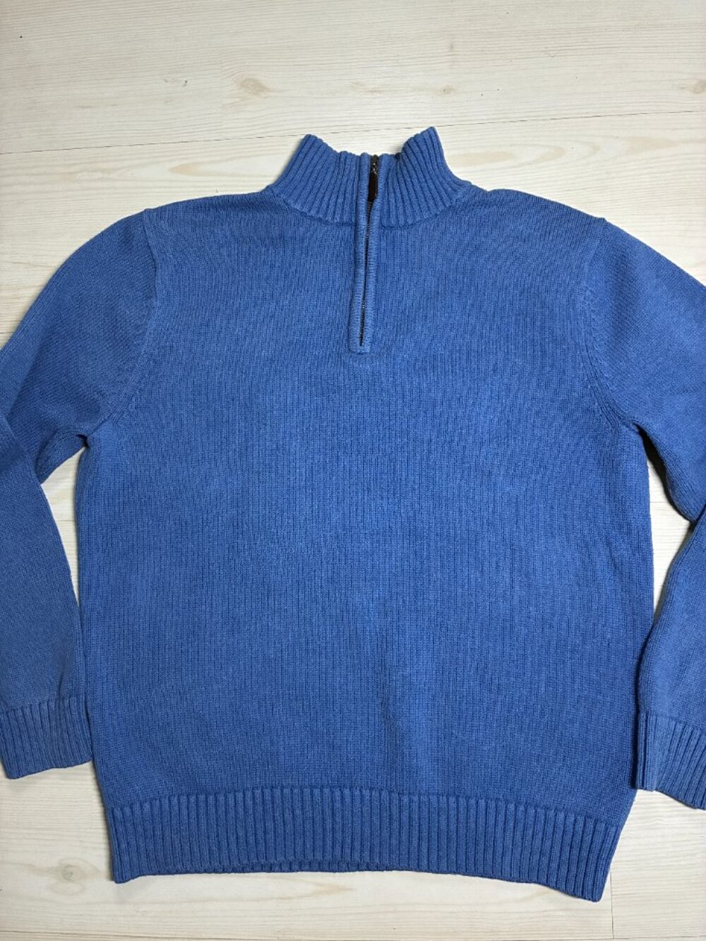 LL Bean Men's M Regular Blue Cotton 1/4 Zip Ribbed Knit Sweater - Picture 2 of 7